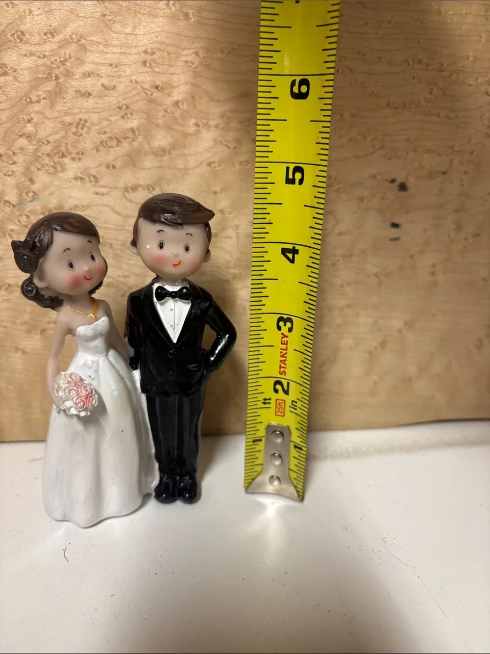 Wedding Cake Topper Bride and Groom Figurine in White and Black
